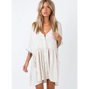 Princess Polly Dress Oversized Shirtdress Mini Cream Beige Boho XS/S Sandy